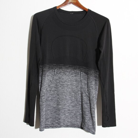 Lululemon Swiftly Tech Long Sleeve Crew Black White Ombre Silverescent Size 8 - Picture 2 of 15